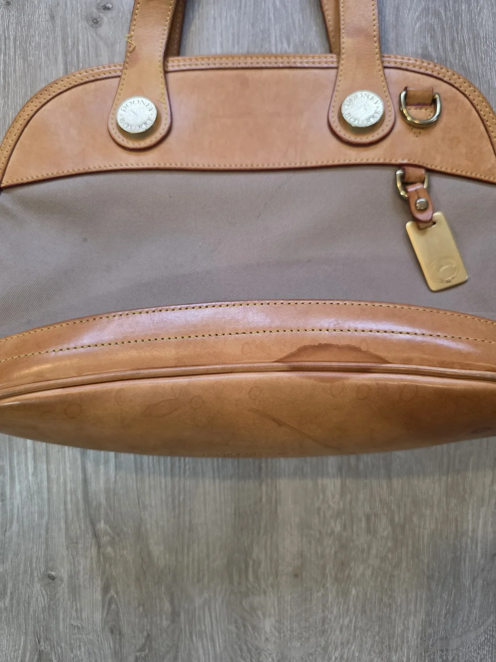 Vintage Dooney & Bourke Canvas & Leather Cabriolet Zip Top Satchel Purse Tan